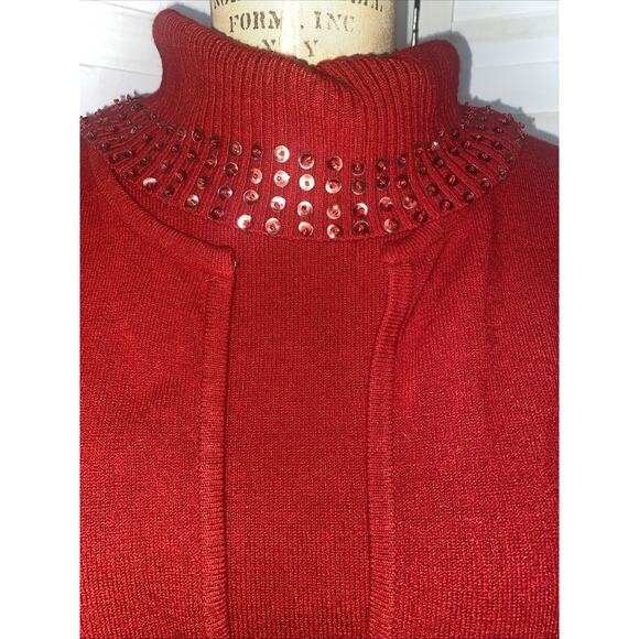 Vintage 90s Norton Mcnaughton Red Sweater Cardigan Sequins Women’s Sz Large - Picture 2 of 8